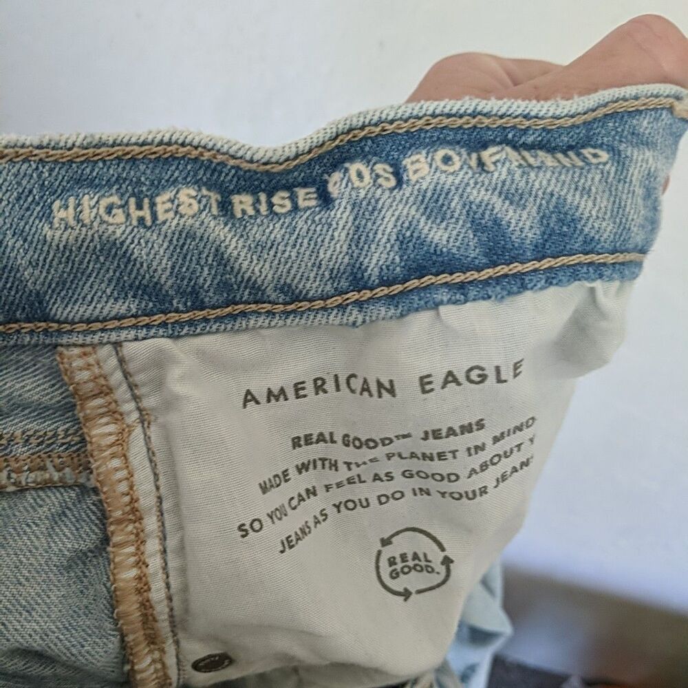 American Eagle Highest Rise 90s Boyfriend Jeans 12 Long Distressed Punk Grunge - Picture 7 of 11